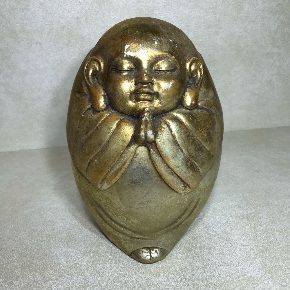 Rare BUDDAH UNIVERSAL 8" Approx GOLD FINISH PLASTER STATUARY Chest 2 PIECE